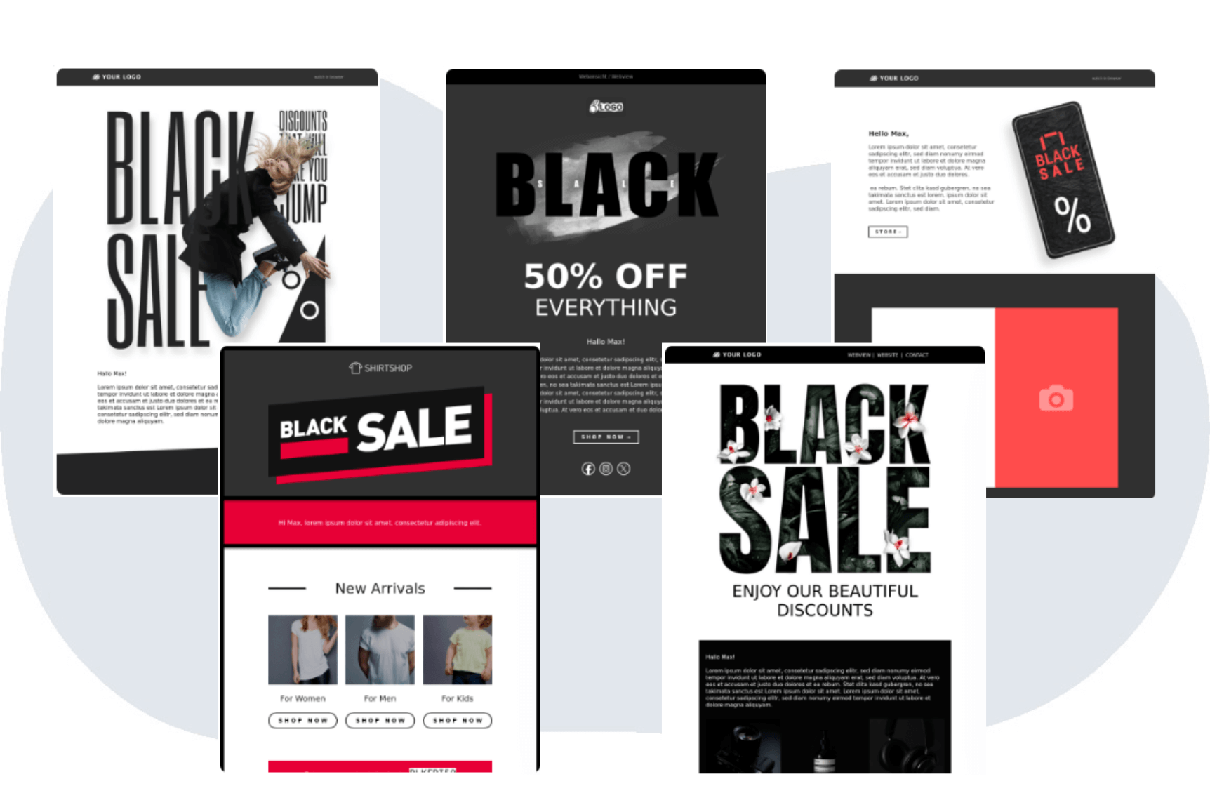 Auswahl an kostenlosen Black-Friday-Newsletter-Templates